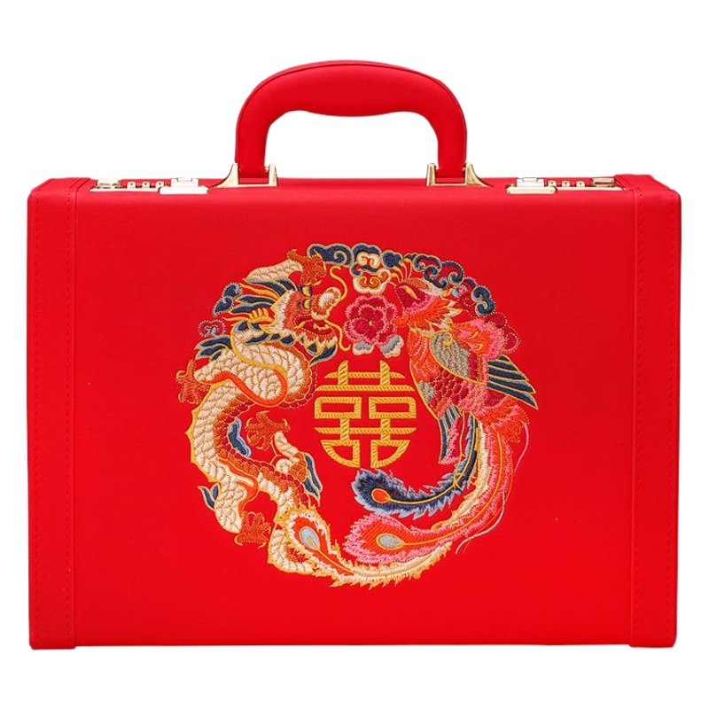 Maleta de novia para la boda, dotación de compromiso de 100,000 yuanes, caja de regalo para vestido de novia, joyas, dotación, caja de boda roja, dragón y fénix de buena presagio