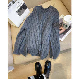 麻花毛衣女2023秋冬新款韩国东大门马海毛奶fufu套头外穿针织上衣