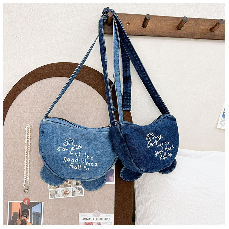 Kid'S Denim Letter Basic Semicircle Zipper Crossbody Bag display picture 3