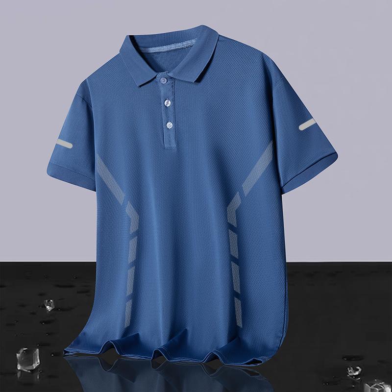 Camiseta sin costuras de seda de hielo POLO de manga corta para hombre, solapa de color sólido, top suelto casual transpirable de verano, tendencia versátil