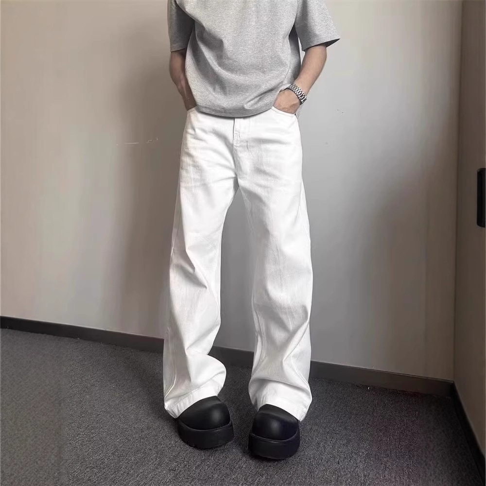 Trendy White American-Style Men's Jeans Loose Straight Pants Ins Fashion Brand Japanese Simple Workwear Casual Long Pants Men