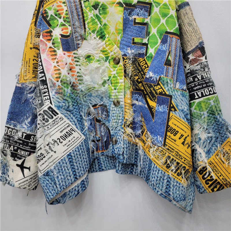 2025 otoño y invierno nuevos productos American Street Graffiti digital impresión frillera suelta cardigan de punto de manga larga image 4