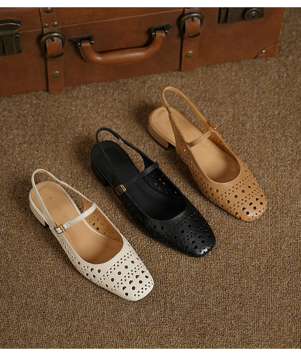 Sandal nữ hở mũi gót thấp quai ngang đế bệt — đen chi tiết 13