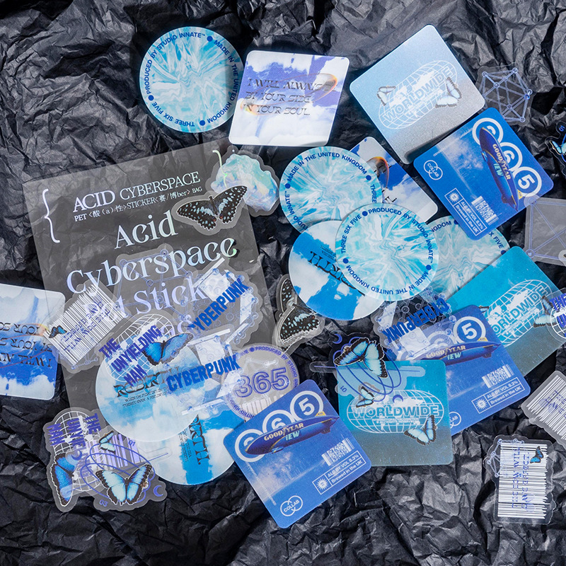 Beautiful Day PET Sticker Pack Acid Cyber Series Cool Laser Hand Account Decorative Stickers 8 Selection