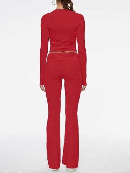 336g Weight Long Sleeve Sleeve Length Spandex, Polyester Fabric Type Pant Co-ord Set Sets Type 2 Pieces Set Quantity Holiday, Daily Occasion Round Neck Neckline Slim Fit Type Solid Color Pattern Summer, Spring Season Women's Gender Streetwear Style Holiday Daily Women's Streetwear Solid Color Spandex Polyester Pant Co-ord Set Pants Sets 30