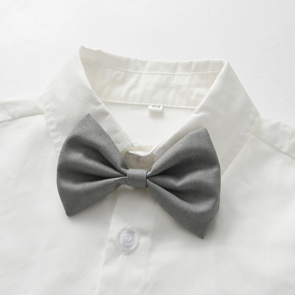 kid's clothing Boys' dress long sleeve bow cotton shirt children's suit suspenders multi-piece set_voghion.com