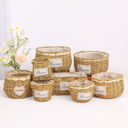 Bamboo flower basket, rattan, straw weaving, flower art class, iron hand-held succulent pothos, dried flower arrangement, flower arrangement, ornaments