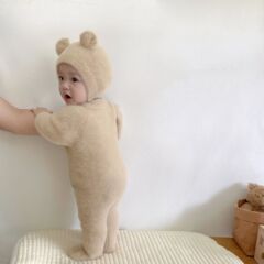 ins baby clothes autumn and winter for boys and girls cute bear onesie newborn warm pajamas for going out
