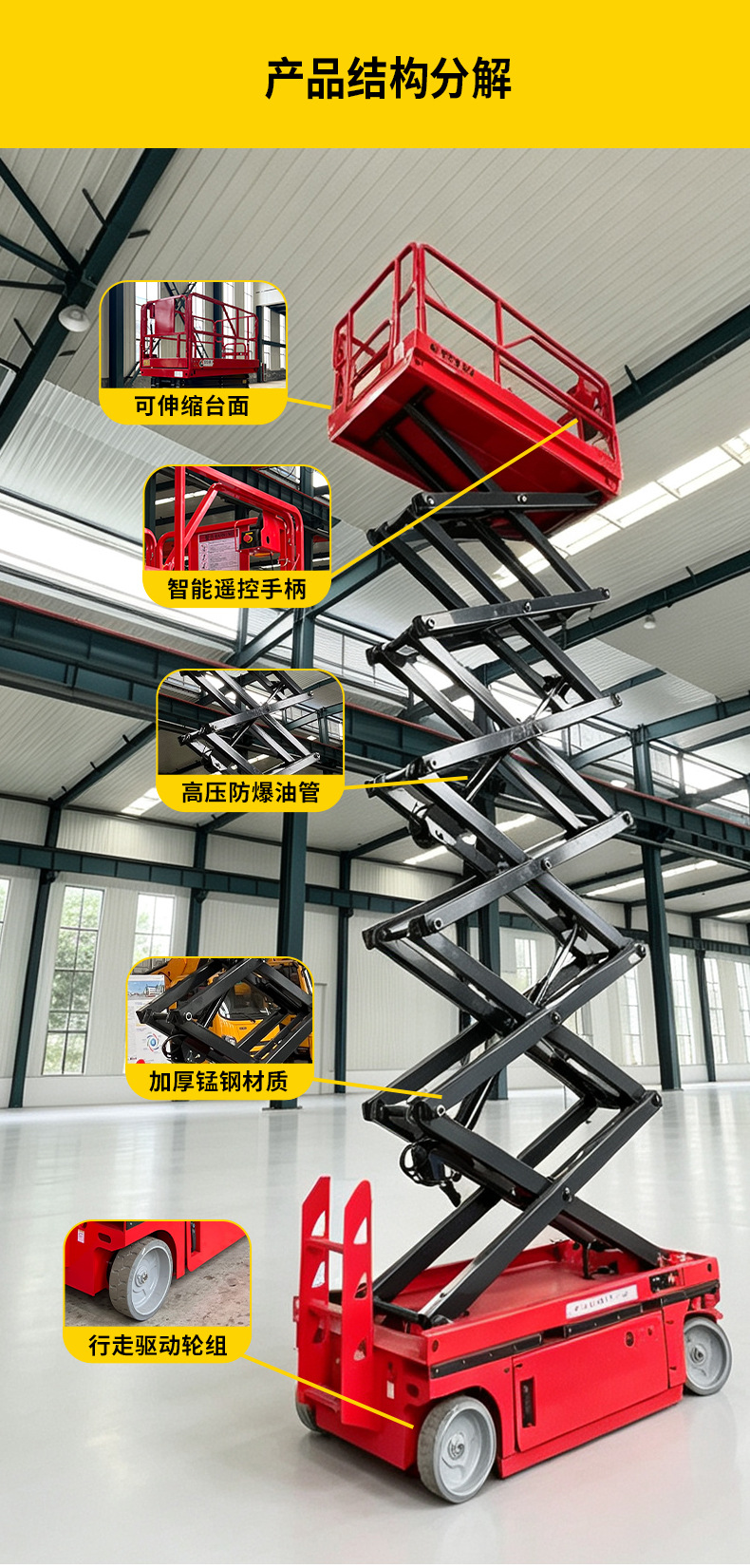 Mobile hydraulic lift platform, ground construction, aerial work vehicle, automatic leveling scissor lift platform for construction sites
