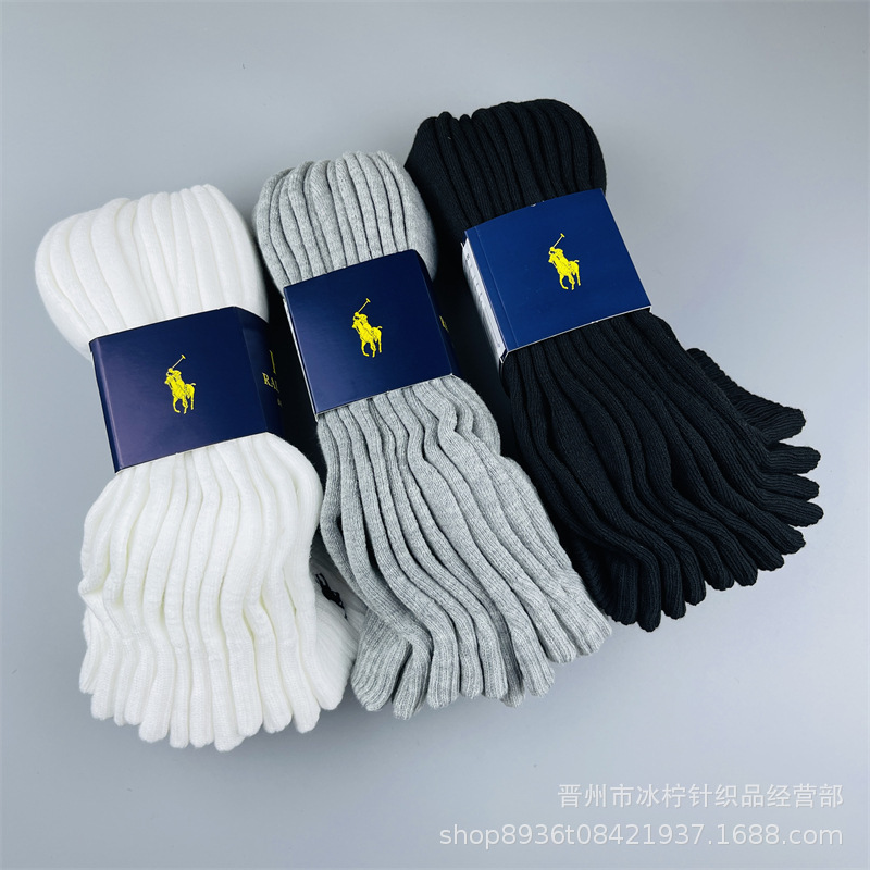 Pol Rav Pony Sports Socks Cotton Towel Bottom Mid-high Basketball Socks Quick-drying Running Fitness Casual Men's 6 Pair