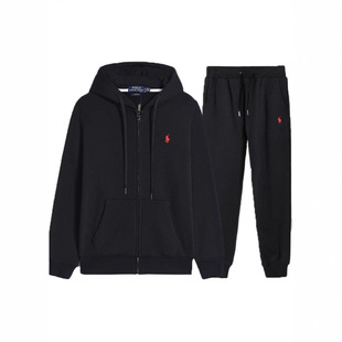 Cross-Border Pony Embroidered Fleece Cardigan Sweatshirt for Men and Women, Spring & Fall Best-Selling Suit, Hooded Jacket + Pants Suit