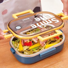 特得美不锈钢饭盒长方形分格便携学生简约饭盒午餐盒带饭便当盒