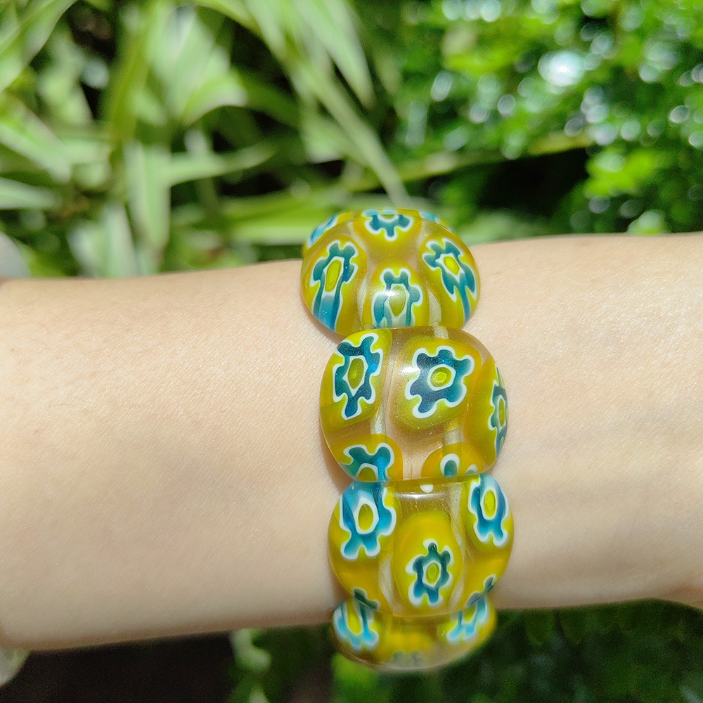 50g Weight Stretch Adjustable Clasp Closure Type Bracelets Classification glass Chain Material 1 Piece Quantity Daily Occasion glass Material Round, Flower Pattern All Seasons Season Women's Gender Handmade Design Pastoral Style Pastoral Round Flower Glass Stretch Adjustable Beaded Bracelets Wholesale 32