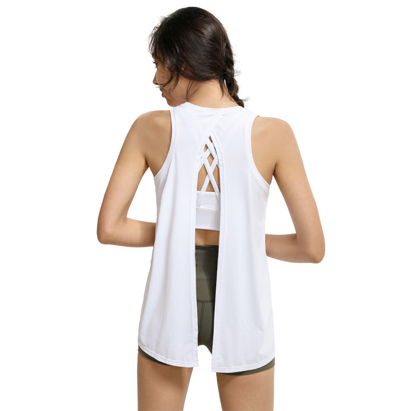 Procesamiento personalizado chaleco deportivo agujerado mujer ropa de fitness suelta sin mangas chaleco de belleza ropa de yoga casual