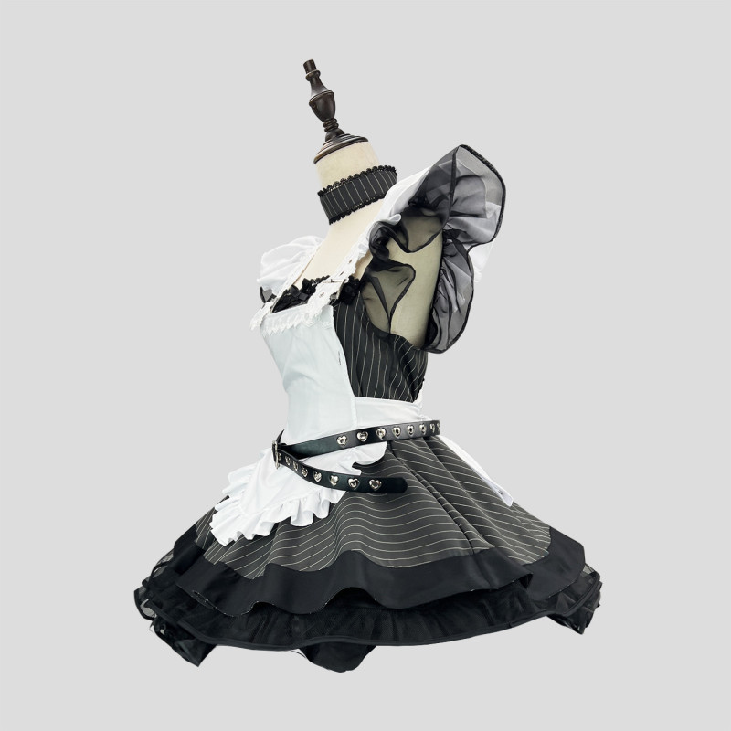 新しいレトロな黒と白のストライプロリータメイド衣装サブカルチャー日本のかわいいエプロンスーツcosドレス|undefined