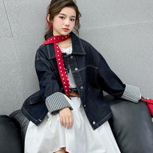 女童牛仔外套2025秋装新款儿童复古拼接上衣春秋大童洋气开衫