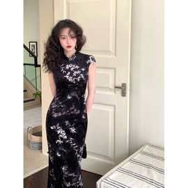 自制【迷蝶香】国风竹叶旗袍连衣裙春夏新款高档修身包臀中长裙女