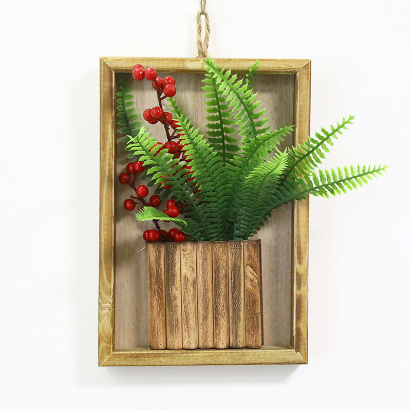 Año Nuevo cuadrado de madera colgante de pared sala de estar colgantes de pared decoración del hogar floral cuttings bayas rojas granada rica