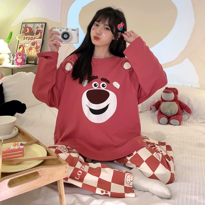 Пижамы женские весенние и осенние брюки с длинными рукавами сладкие милые мультяшные джинсы ветер женский костюм костюм можно носить на улице от имени волос