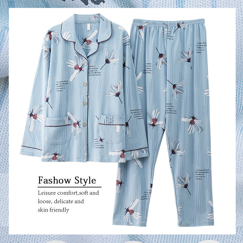 Pijamas de mujer primavera y otoño 100% algodón de manga larga delgada madre de mediana edad y ropa para el hogar de algodón de mediana edad y edad avanzada