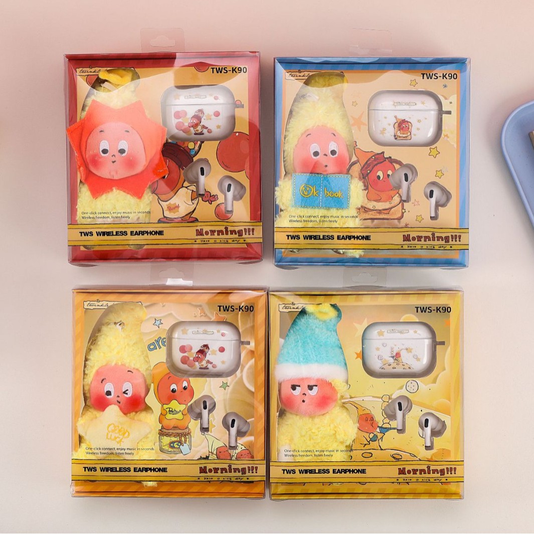 Cross-Border New Tws-K90 In-Ear Wireless Bluetooth Headset 5.4 Trendy Star Plush Pendant Silicone Shell