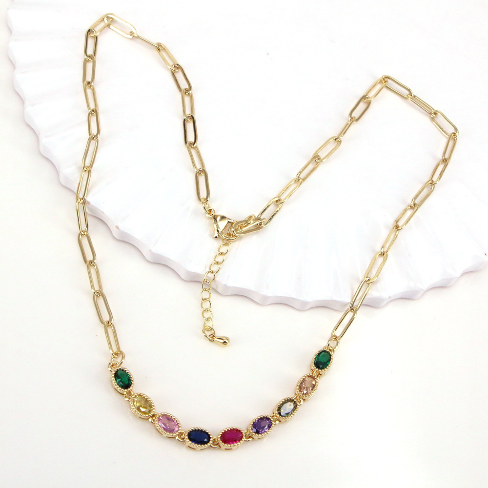 Fashion Oval Copper Necklace Gold Plated Zircon Copper Necklaces
