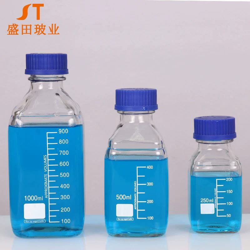 Квадратная синяя крышка бутылка реагента Герметичная Бутылка лабораторная бутылка для отбора проб прозрачная бутылка для реагентов шелковая бутылка для реагентов