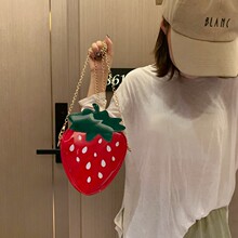 外贸水果漆皮休闲时尚百搭简约潮女孩可爱小草莓单肩斜跨包