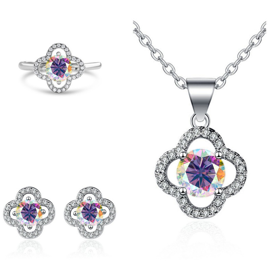 Moissanite tetrahedral pendientes de plata esterlina S925 pendientes collar conjunto de anillo con certificado GRA especialización transfronteriza