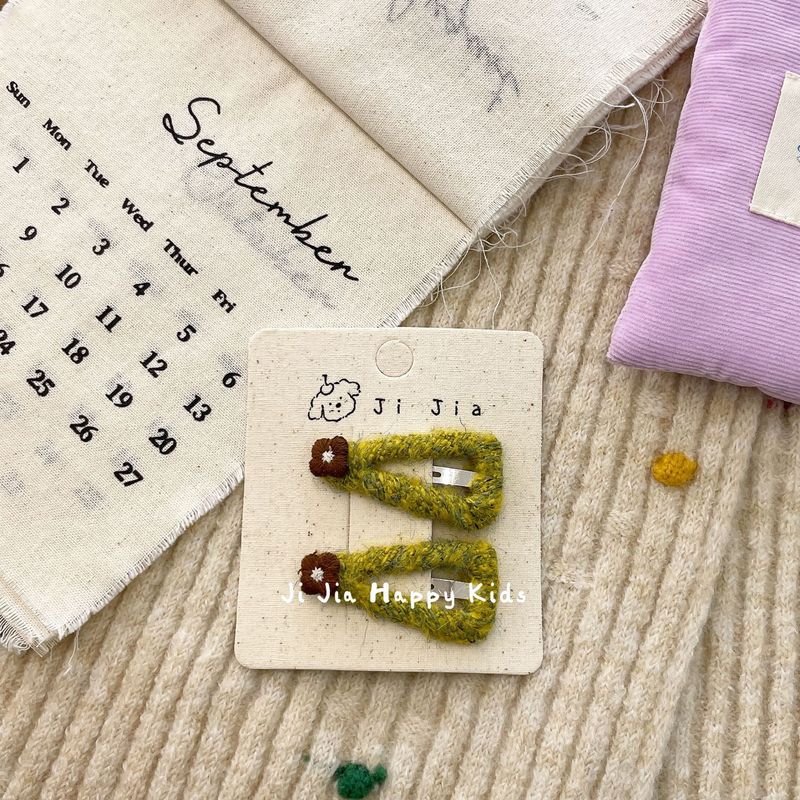 秋冬新款混色毛线三角发夹甜美刺绣小花BB夹百搭刘海碎发夹边夹|undefined