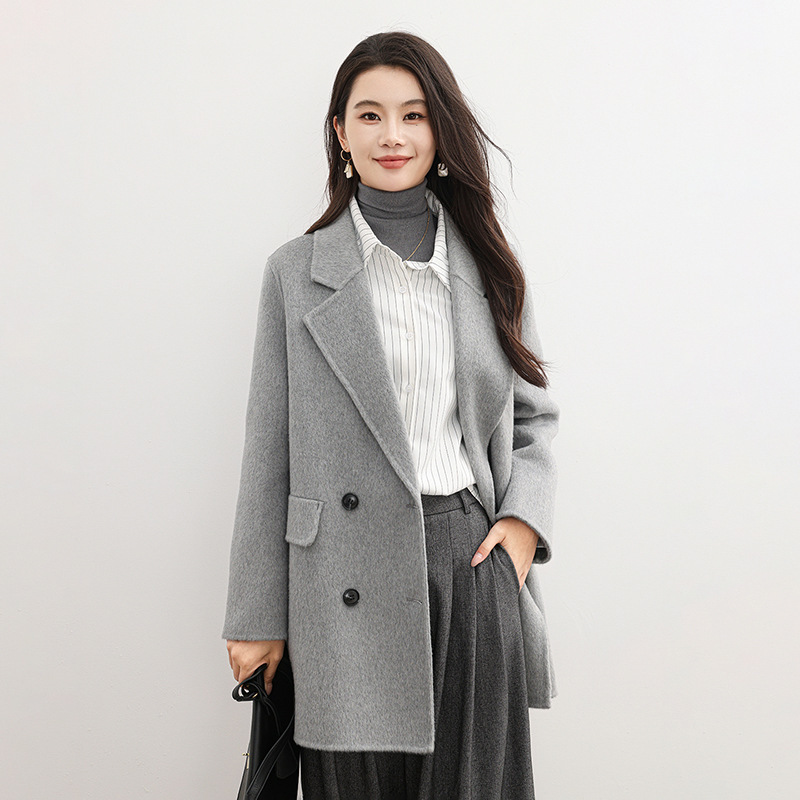 New Pure Wool Double-Sided Woolen Outwear for Women, Double-Breasted Petite Top, Autumn and Winter Loose Mid-Length Woolen Outwear New Pure Wool Double-Sided Woolen Outwear for Women, Double-Breasted Petite Top, Autumn and Winter Loose Mid-Length Woolen Outwear