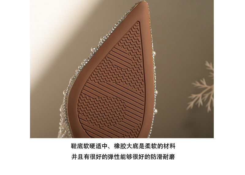 Giày cao gót mũi nhọn đính đá và ngọc trai, gót mảnh, chất liệu da — Mơ 6.5CM, Quả mơ 4.5CM chi tiết 11