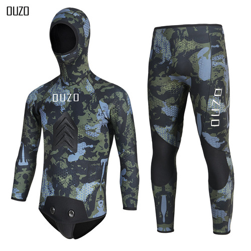 7MM fishing suit CR light leather diving suit OUZO split camouflage cold protection and warmth thickened free diving fishing suit