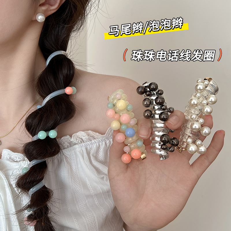 甘いガーリーハート高弾性電話コードヘアバンド夏耐久性のある編組ヘアアーティファクトラブバブル編組ヘッドバンド|undefined