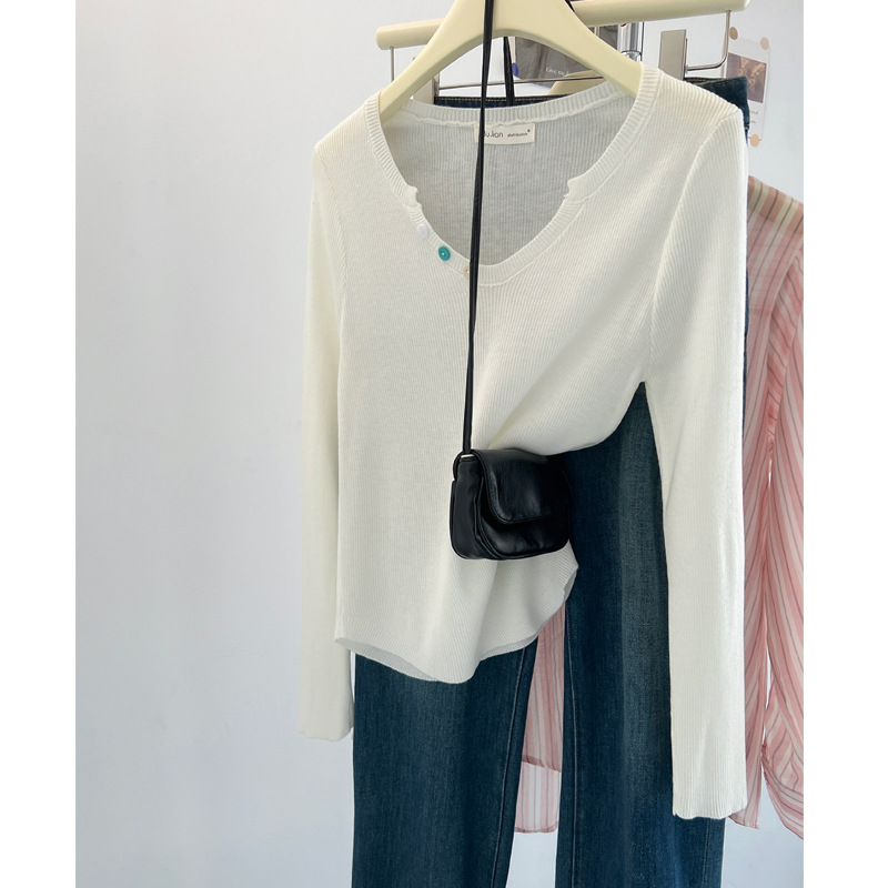 White base body-friendly autumn thin fitted knitted long-sleeve