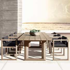 现代简约户外柚木家具实木餐桌椅套装别墅庭院花园桌椅