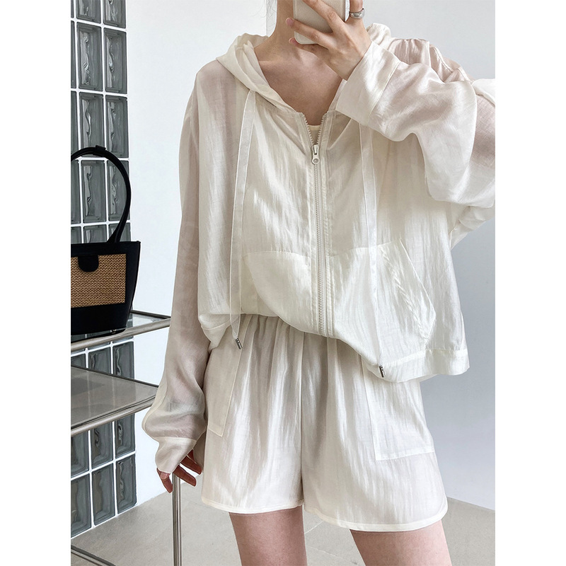 Luxi Hooded Tencel Sunscreen Shorts Two-Piece Set Women's Summer Thin Outdoor Sports Leisure suit 2310 Luxi Hooded Tencel Sunscreen Shorts Two-Piece Set Women's Summer Thin Outdoor Sports Leisure suit 2310