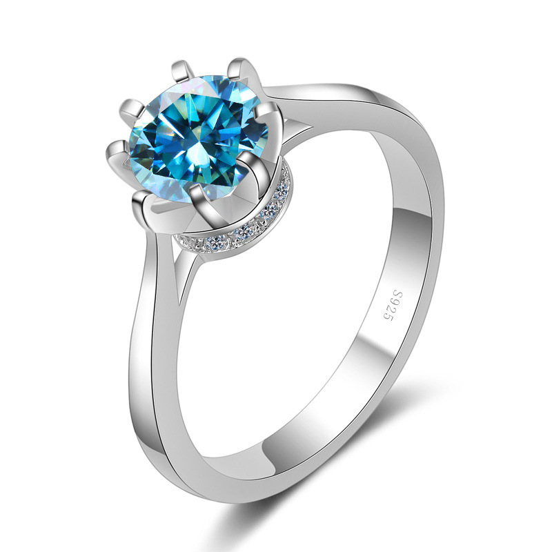 Anillo de plata S925 de ocho garras para mujeres de oro pt950 incrustado de un quilate rosa azul verde moissanita