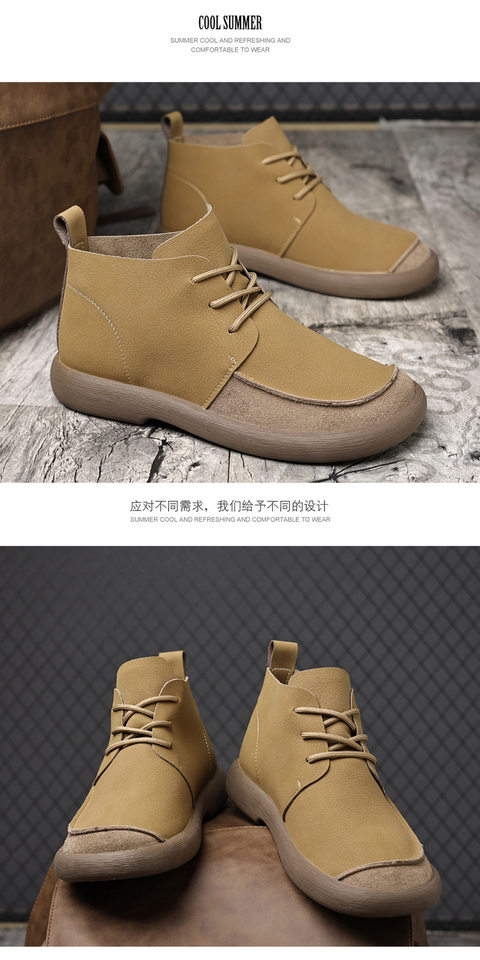 Bốt Martin nam da thật cổ cao đế mềm gót thấp — kaki, nâu chi tiết 14