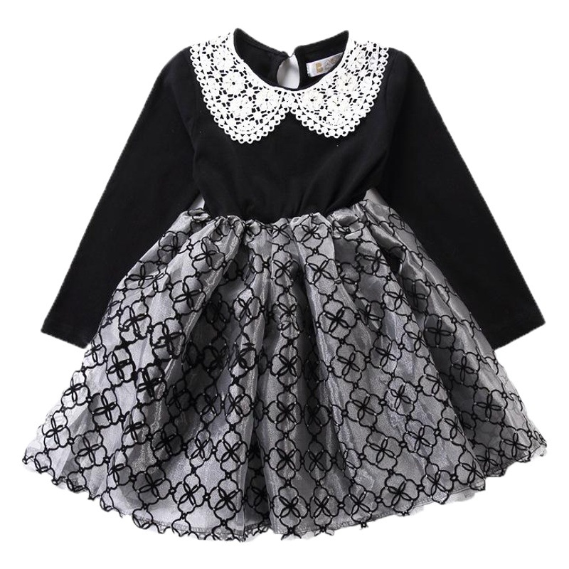 Vestido de niñas vestido de princesa para niños ropa de estilo coreano para niños primavera y otoño collar de muñeca de encaje vestido a cuadros de manga larga para niños medianos y grandes