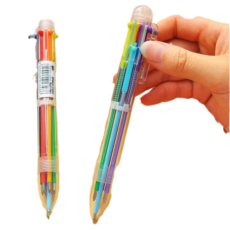 Estudiante de prensa multicolor bolígrafo dibujos animados creativo suave escritura Grasa 6-color prensa pluma papelería suministros
