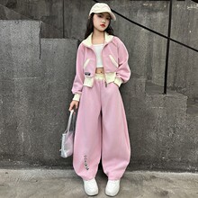 秋季女童时尚洋气立领拉链开衫长裤两件套中大童宽松休闲运动套装