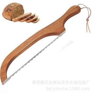 Spot Bamboo Wooden Bread Knife Saw Sandwich Slicer Baguette Toast Saw Acacia Wood Bread Cutter