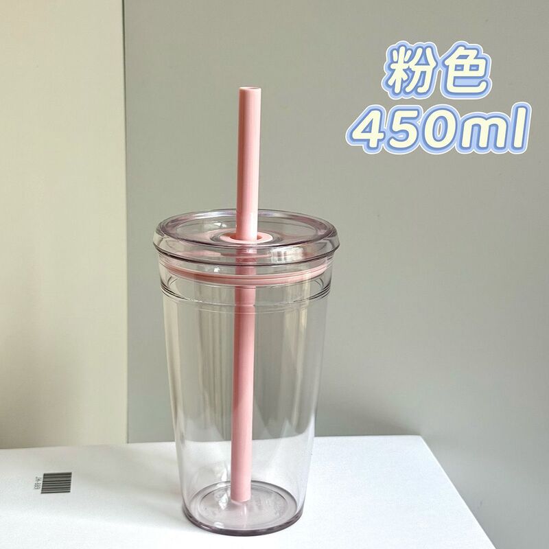 亚克力透明吸管杯新款简约塑料杯校园咖啡杯带盖大容量杯子女学生|undefined
