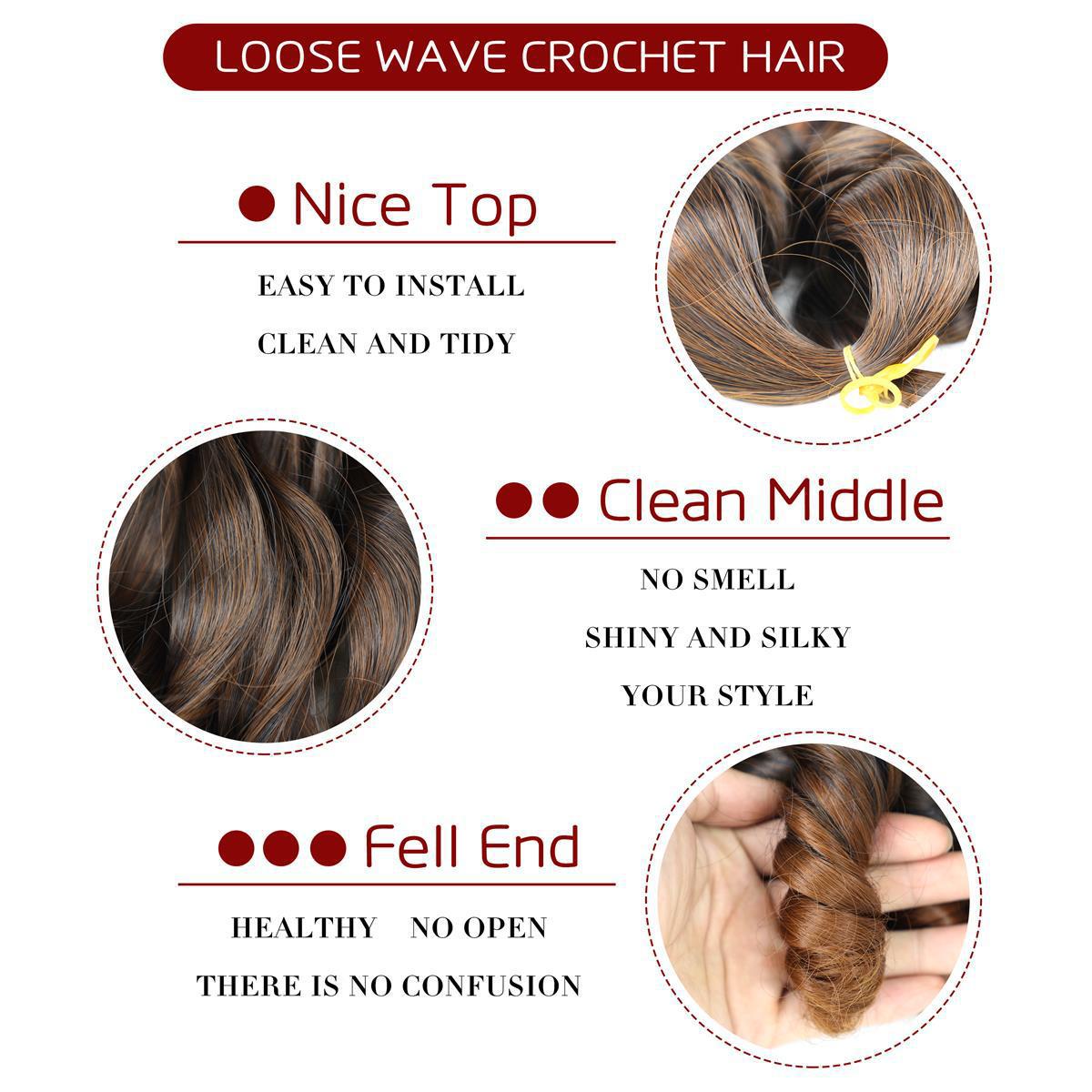 Peruca europea y americana floja onda crochet cabello de ganchillo trenzado fibra química ondulado gran rollo cabello de cabello