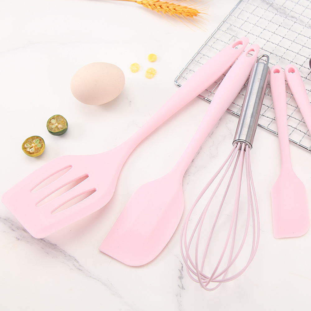 Silicone Baking Set of 5 Pcs - Kitchen Spatulas, Scraper, Oil Brushes, Whisk, Food Tongs - Silicone Kitchen Utensil Set