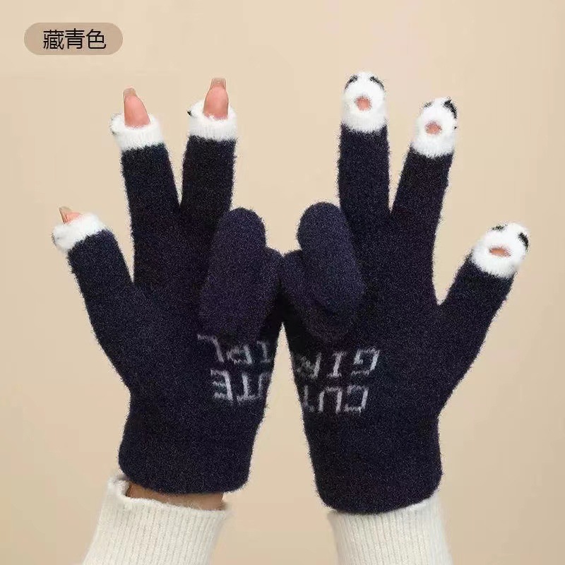 Guantes de peluche de otoño y invierno damas guantes de punto de peluche caliente antifría engrosado guantes lindos de dibujos animados al por mayor