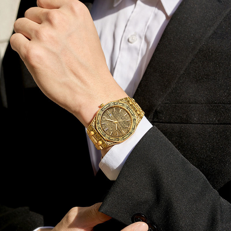 Orologio da uomo d'affari con cinturino in acciaio al quarzo modellato, stile classico, personalità della moda_voghion.com