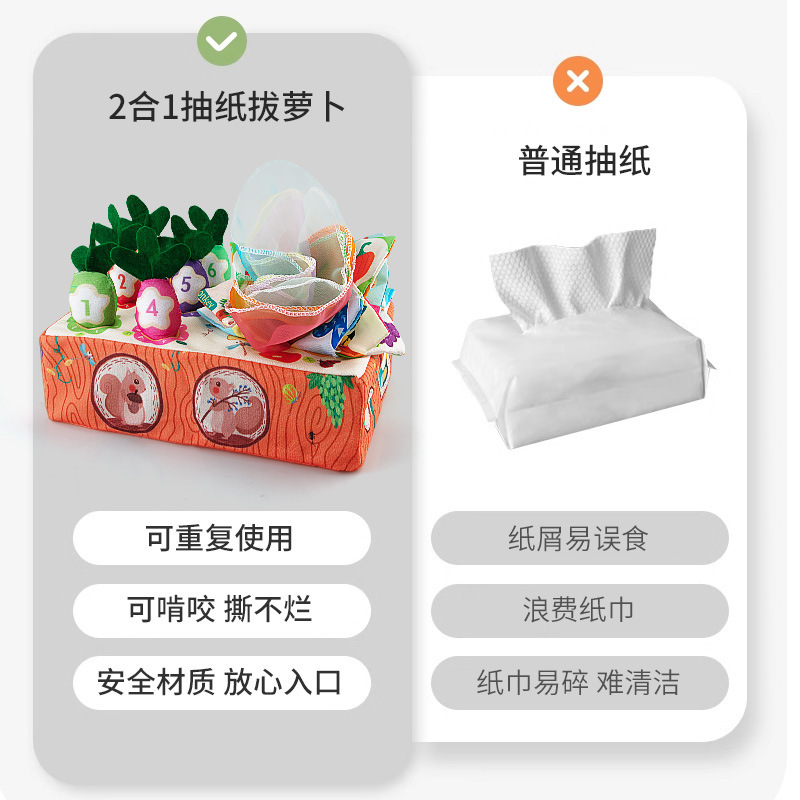 拔蘿蔔嬰兒玩具可啃咬胡蘿蔔男女寶寶仿真抽紙撕不爛抽抽樂0一1歲