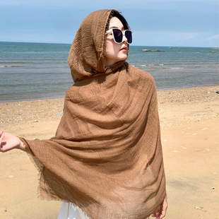 Cotton and Linen Curry Scarf Women's Spring and Autumn Thin Summer Korean-style All-match Linen Artistic Oversized Scarf Shawl for Air-conditioned Room